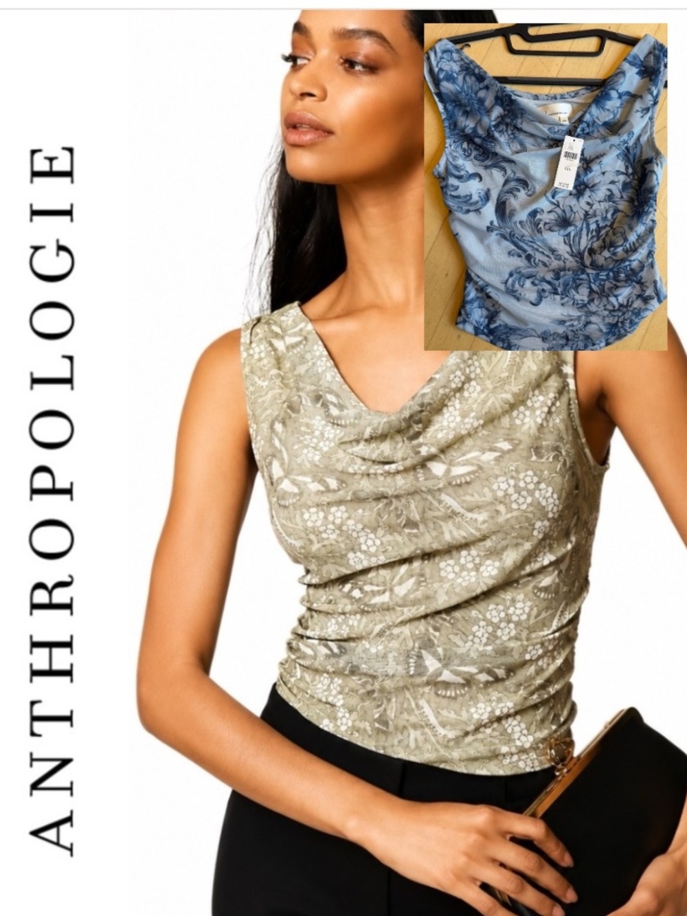 NEW Anthropologie Sloan Blue cowl neck top, XXS, GD1276